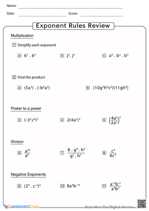 Exponent Rules Review_Worksheet