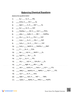 Balancing Chemical Equations Practice Worksheet