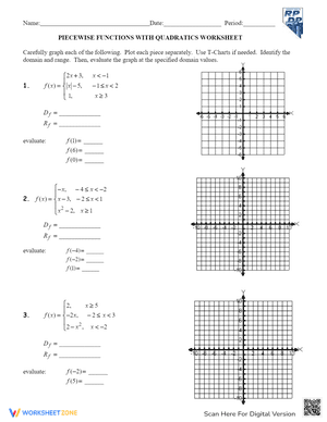 Piecewise Functions with Quadratic Worksheet
