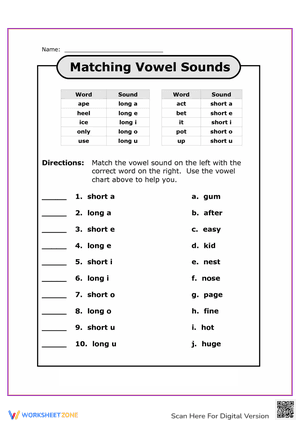 Matching Vowel Sounds