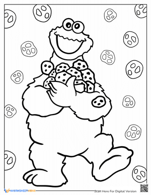 Cute Cookie Monster Holding Pile of Cookies