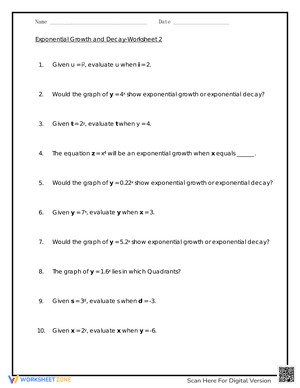Exponential Growth and Decay Worksheet 2