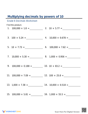 Multiplying decimals by powers of 10