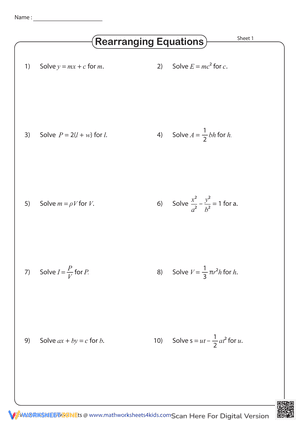 Literal Equations- Rearranging Formulae