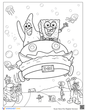 SpongeBob And Patrik Driving The Patty Wagon