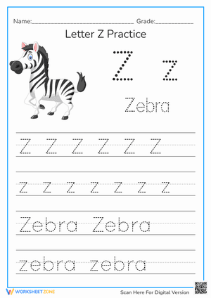 Letter Z Practice Tracing