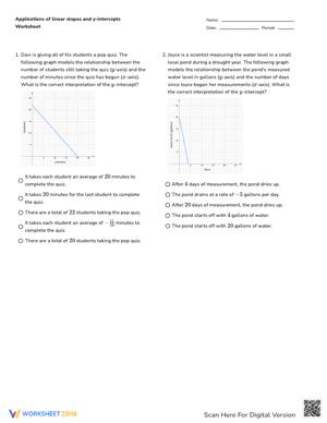 Applications Of Linear Slopes And Y-intercepts Worksheet
