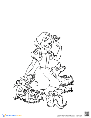 Snow White and Pumpkins Coloring Page