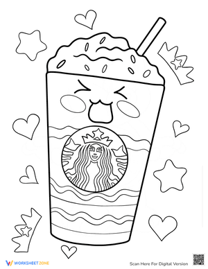 Cute Cartoon Starbucks Frappe With Hearts And Stars