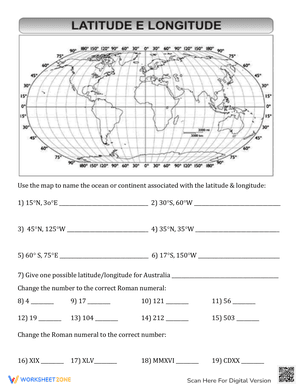 Latitude Longitude Roman Numerals Worksheet