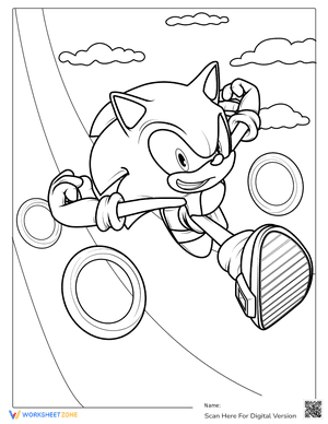 Sonic Running Through Rings Coloring Sheet