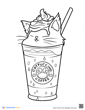 Cute Catpuccino Starbucks Coffee Coloring Page