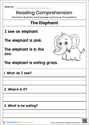 The elephant reading comprehension worksheet
