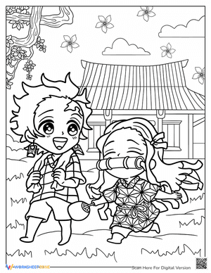 Chibi Tanjiro and Nezuko Playing Outdoors