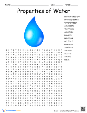 Properties of Water Word Search