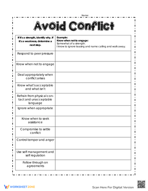 Avoid Conflict Worksheet