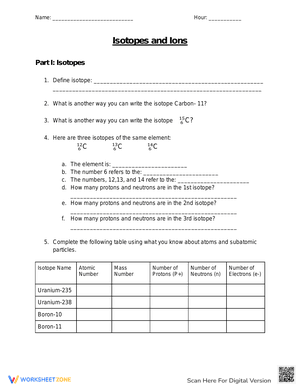 Worksheet Ions and Isotopes