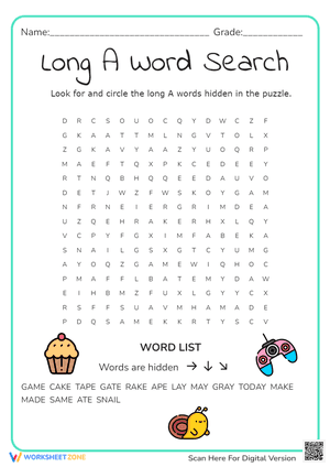 Long "A": Word Search