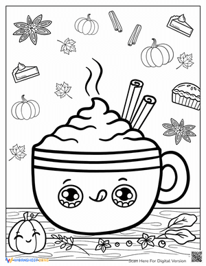 Kawaii Thanksgiving Hot Chocolate Coloring