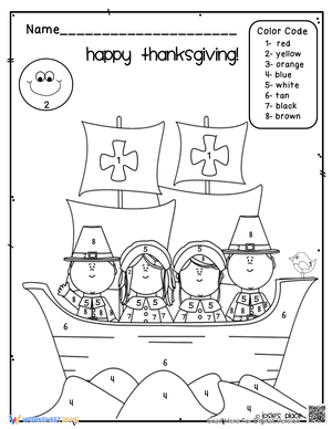 Thanksgiving Mayflower Color by Number