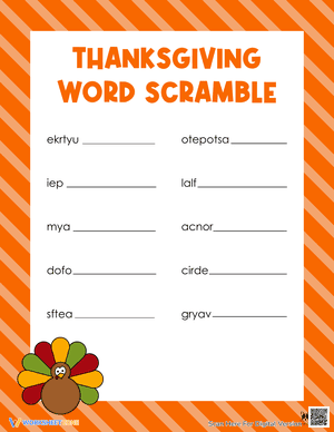 Printable Thanksgiving Word Scramble 1