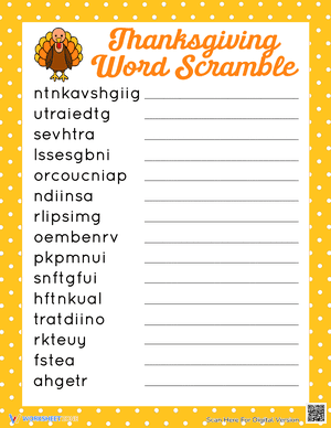 Thanksgiving Word Scramble Worksheet 5