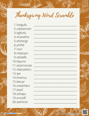 Thanksgiving Word Scramble Worksheet 14
