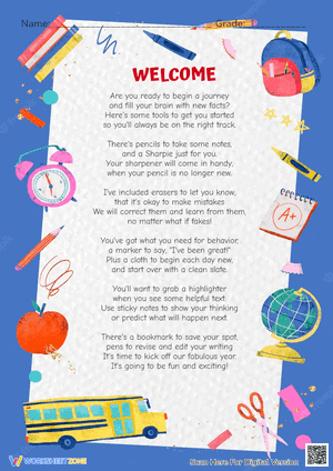 Welcome Back to School Poem for Supplies