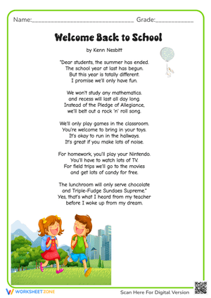 Poem Welcome Back to School