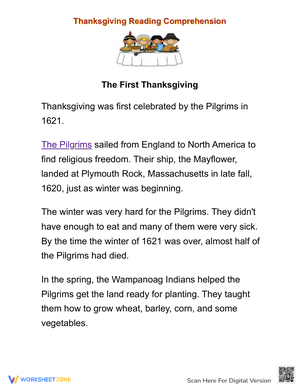 The First Thanksgiving Reading Passage