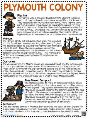 Plymouth Colony Reading Comprehension