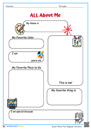 Back To School Worksheet All About Me