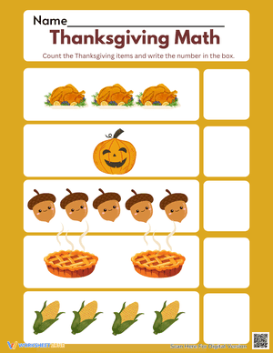 Thanksgiving Counting Math Worksheet