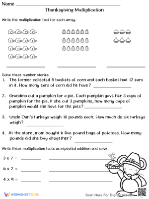 Thanksgiving Multiplication Worksheet 5