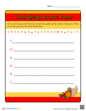 Thanksgiving Acrostic Poem 2