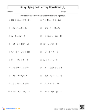 Simplifying and Solving Equations (C)