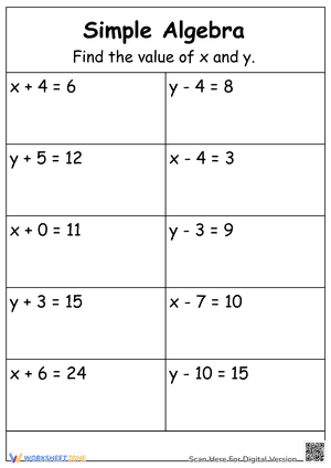 Simple Algebra Worksheet