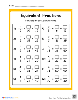 Equivalent Fractions Worksheet 2