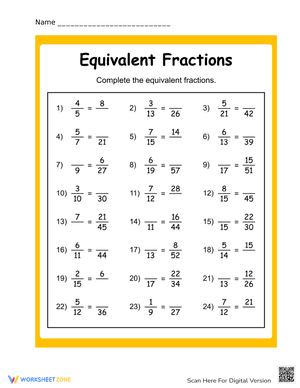 Equivalent Fractions Worksheet 3