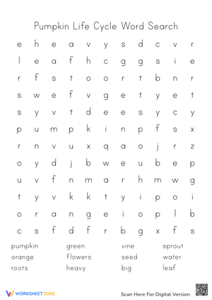 Pumpkin Life Cycle Word Search