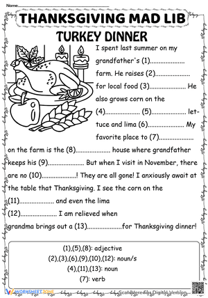 Thanksgiving Mad Libs-Turkey Dinner