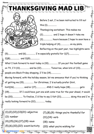 Thanksgiving Mad Libs Fill in the Blank