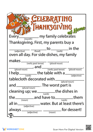 Celebrating Thanksgiving Ad Libs Worksheet