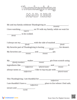 Thanksgiving Mad Libs Worksheet 4