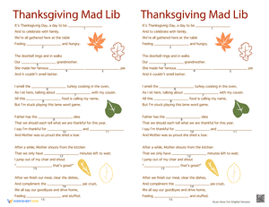 Thanksgiving Mad Libs Worksheet 5
