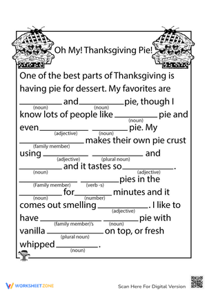 Oh My Thanksgiving Pie Ad Libs Worksheet