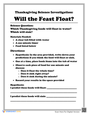 Thanksgiving Science Activity - Sink or Float