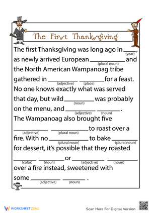 The First Thanksgiving Ad Libs Worksheet