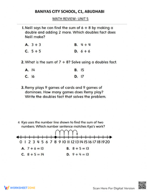 Math Review - Addition Strategies Worksheet