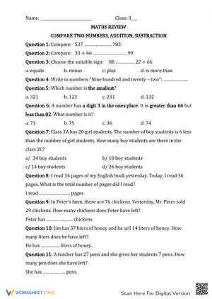 Grade 3 Word Problems: Addition & Subtraction